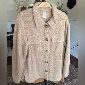 Members Mark Plush Button Up Beige White Womens Medium Jacket